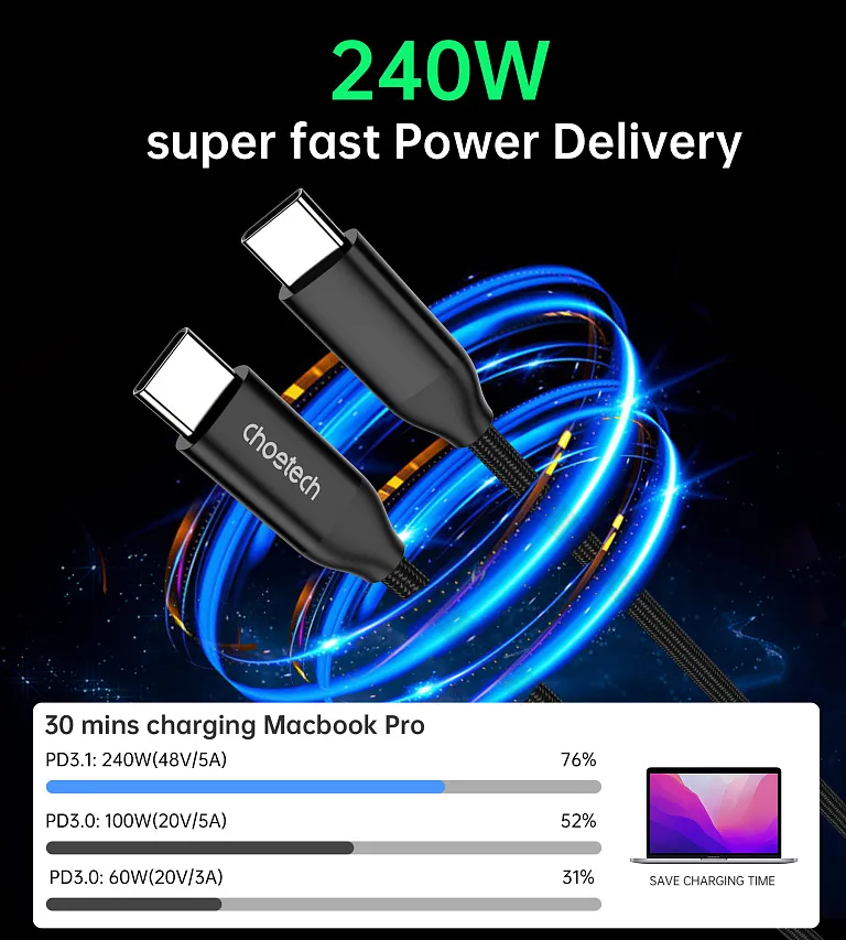 Кабель Choetech USB-C 3.1 240W Cable (2m) Black