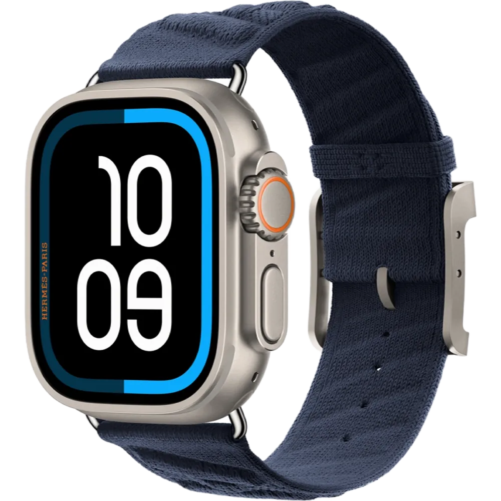 Apple Watch Hermès Ultra 3 GPS + Cellular 49mm Natural Titanium Case with Bleu Nuit En Mer