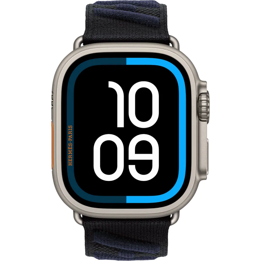 Apple Watch Hermès Ultra 3 GPS + Cellular 49mm Natural Titanium Case with Noir/Bleu Nuit En Mer
