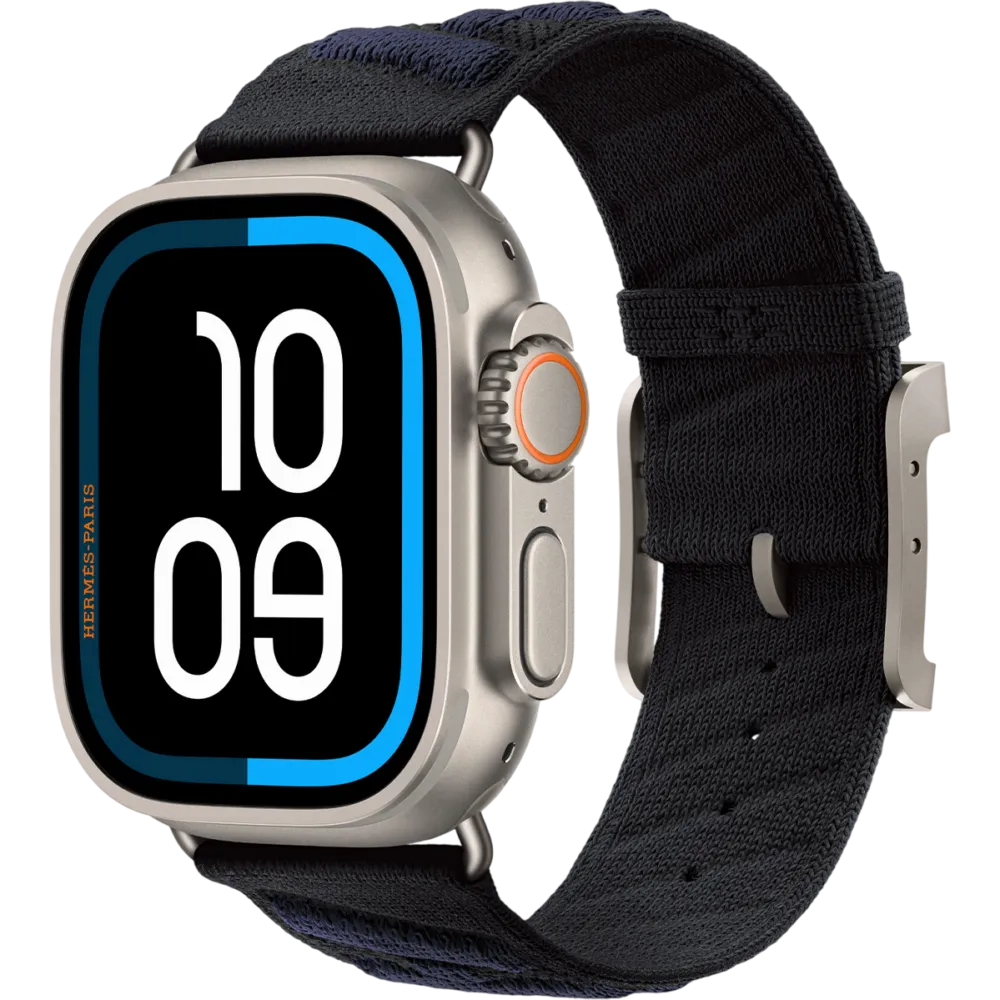 Apple Watch Hermès Ultra 3 GPS + Cellular 49mm Natural Titanium Case with Noir/Bleu Nuit En Mer