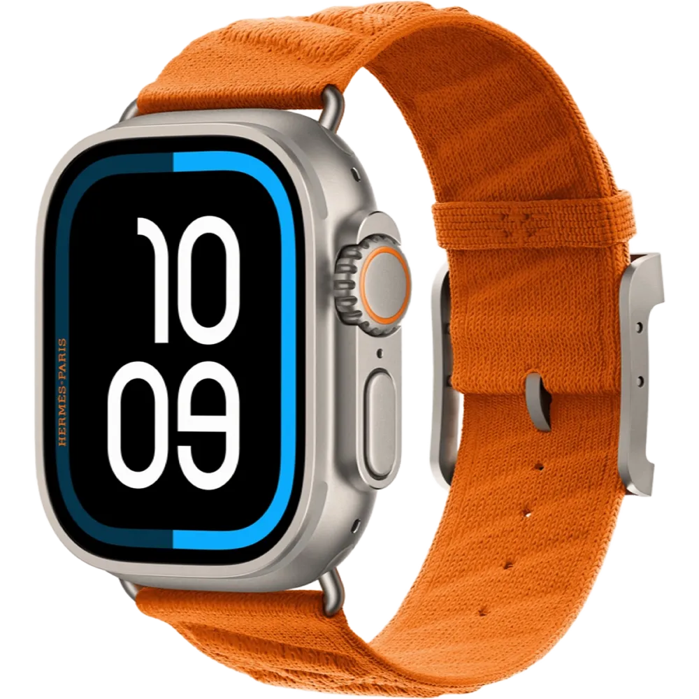 Apple Watch Hermès Ultra 3 GPS + Cellular 49mm Natural Titanium Case with Orange En Mer