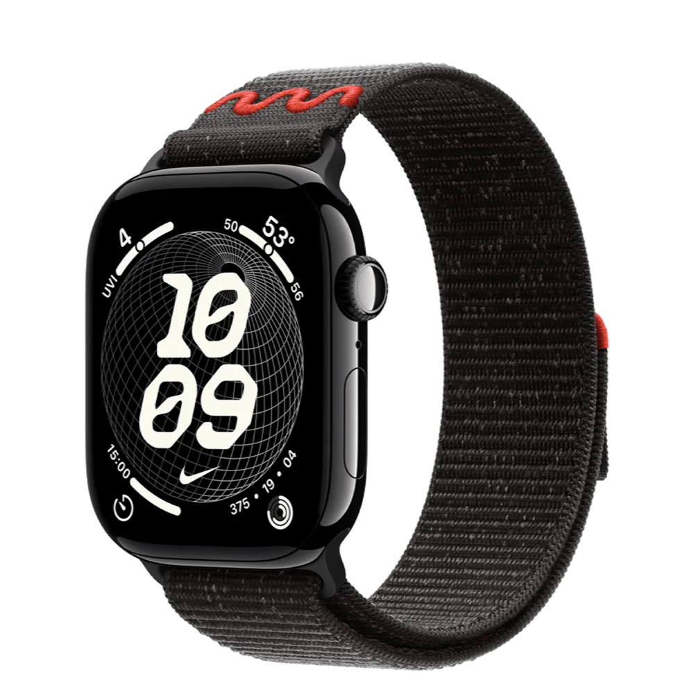 Apple Watch Series 11 GPS 46mm Jet Black Aluminum Case with Midnight Black Nike Sport Loop