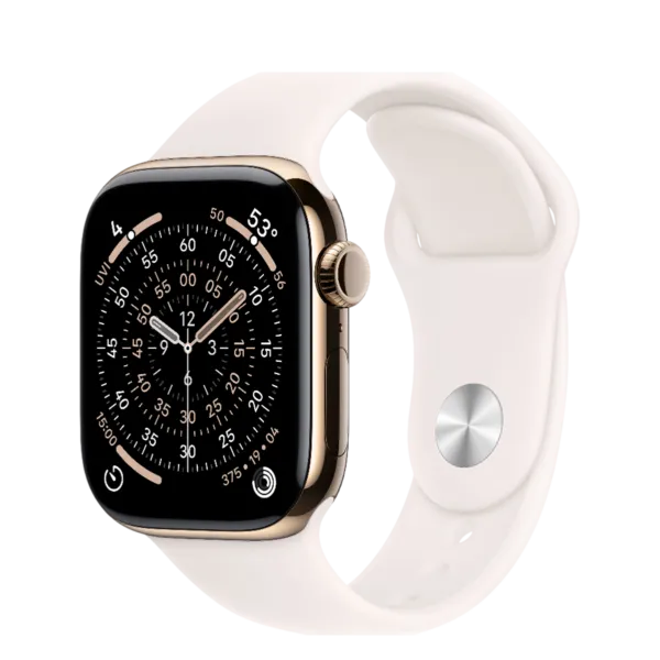 Apple Watch Series 11 GPS + Cellular 42mm Gold Titanium Case with Light Blush Sport Band - M/L