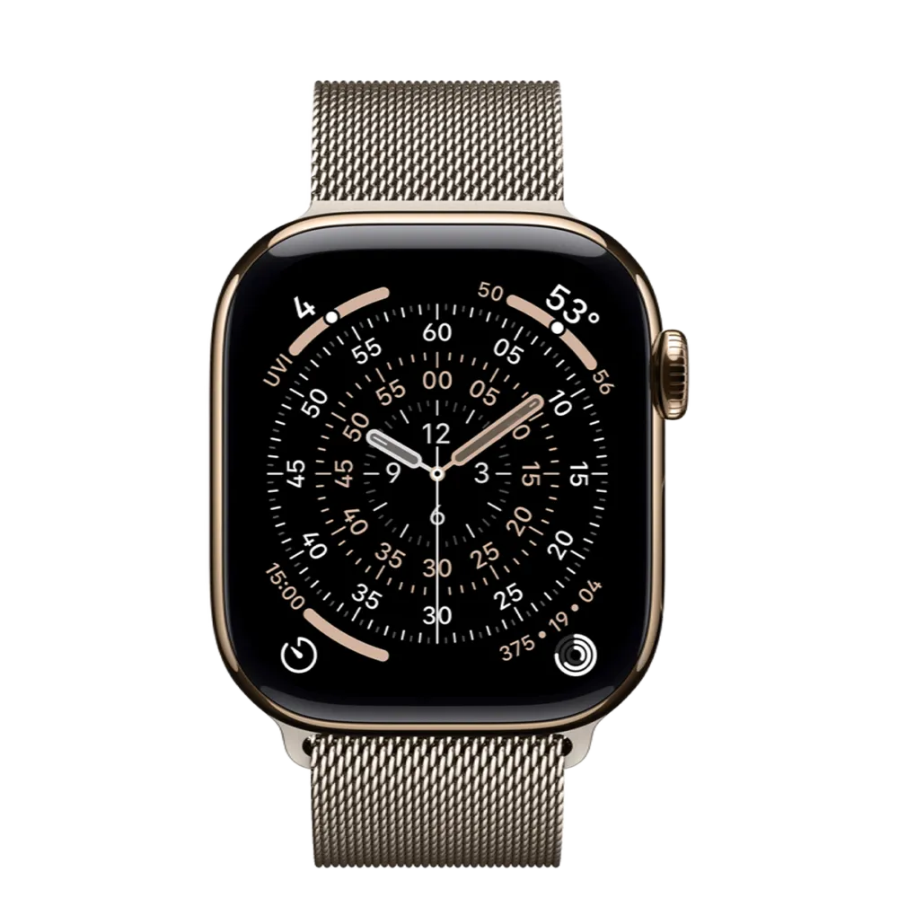 Apple Watch Series 11 GPS + Cellular 42mm Gold Titanium Case with Natural Milanese Loop