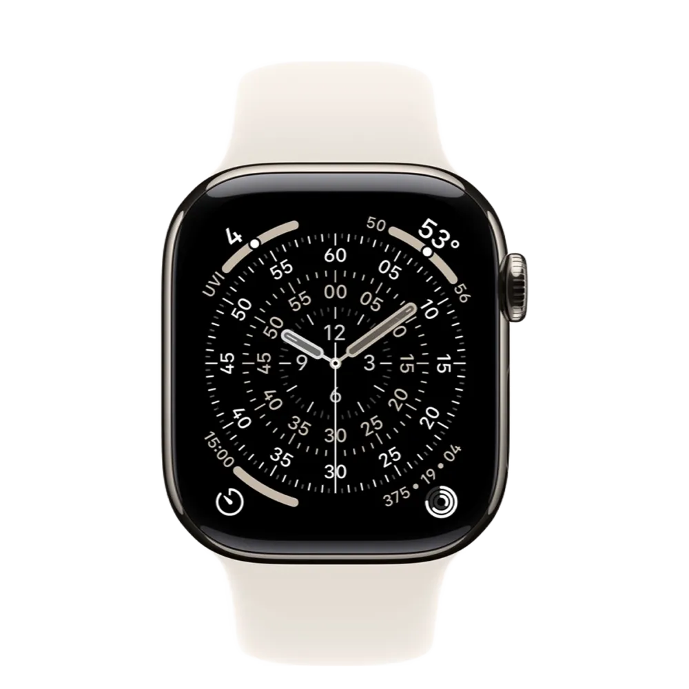 Apple Watch Series 11 GPS + Cellular 42mm Natural Titanium Case with Starlight Sport Band - S/M