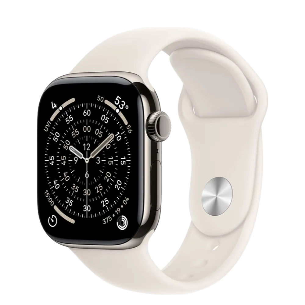 Apple Watch Series 11 GPS + Cellular 42mm Natural Titanium Case with Starlight Sport Band - S/M