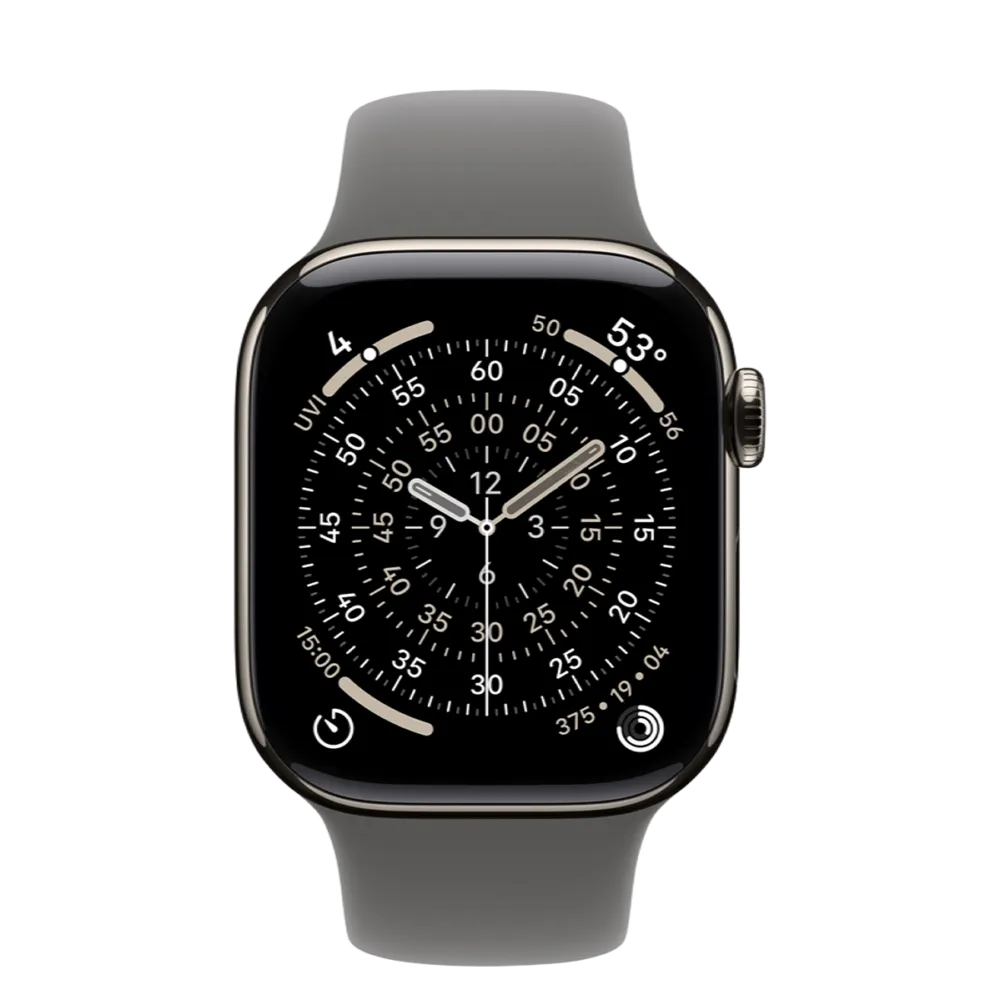 Apple Watch Series 11 GPS + Cellular 42mm Natural Titanium Case with Stone Gray Sport Band - S/M