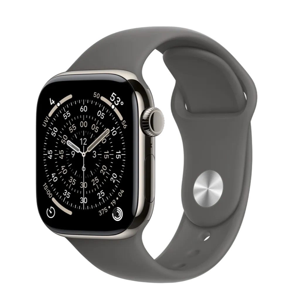Apple Watch Series 11 GPS + Cellular 42mm Natural Titanium Case with Stone Gray Sport Band - S/M