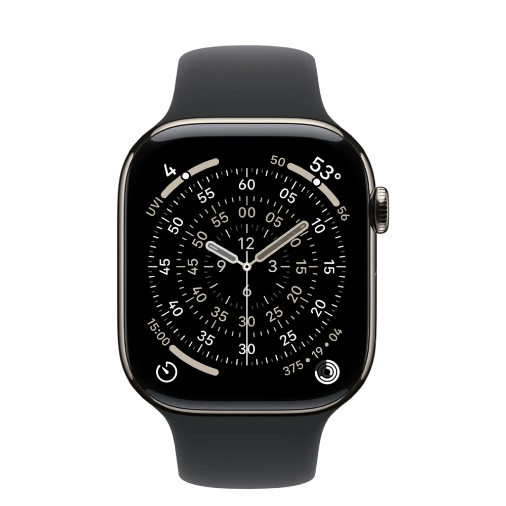 Apple Watch Series 11 GPS + Cellular 46mm Natural Titanium Case with Black Sport Band - M/L