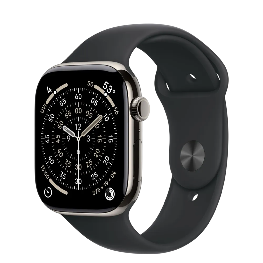 Apple Watch Series 11 GPS + Cellular 46mm Natural Titanium Case with Black Sport Band - M/L