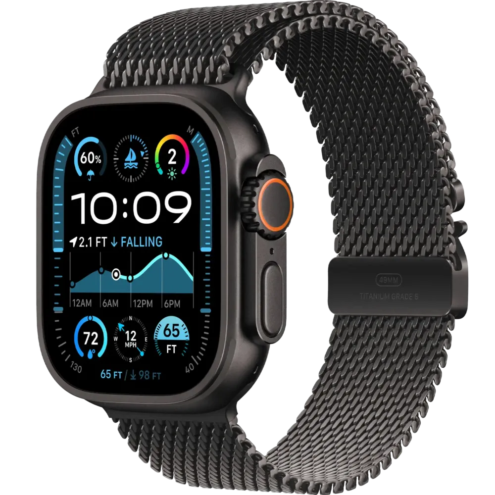 Apple Watch Ultra 2 2024 GPS + Cellular 49mm Black Titanium Case with Black Titanium Milanese Loop - Large
