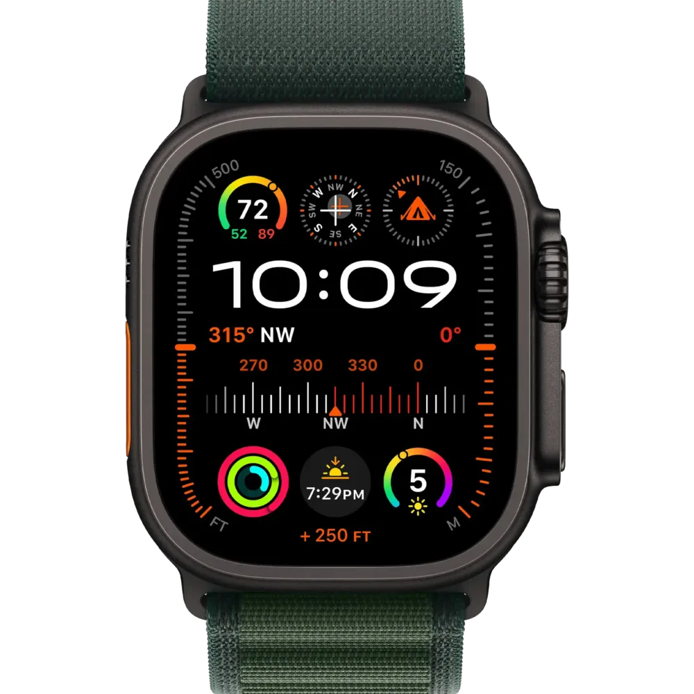 Apple Watch Ultra 2 2024 GPS + Cellular 49mm Black Titanium Case with Dark Green Alpine Loop - Large