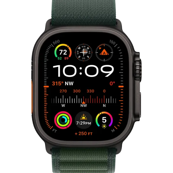 Apple Watch Ultra 2 2024 GPS + Cellular 49mm Black Titanium Case with Dark Green Alpine Loop - Large