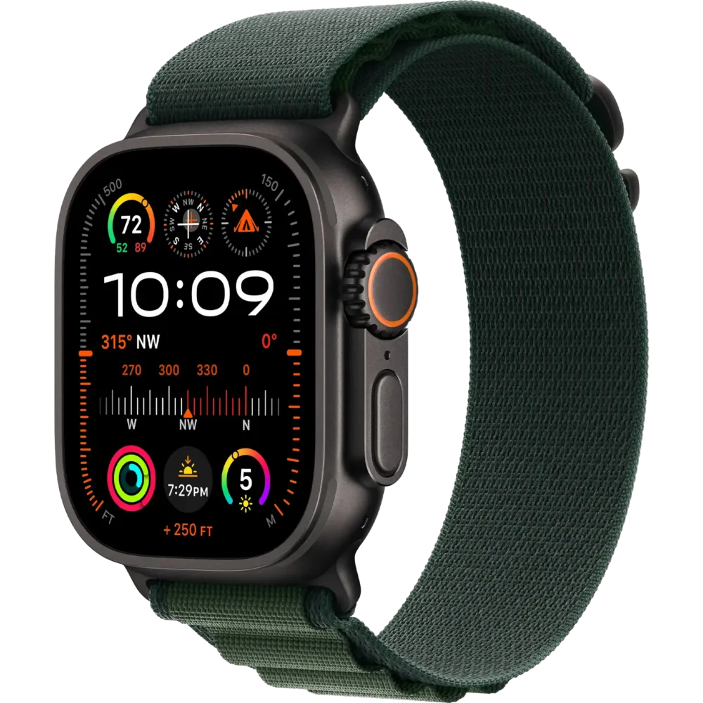 Apple Watch Ultra 2 2024 GPS + Cellular 49mm Black Titanium Case with Dark Green Alpine Loop - Large