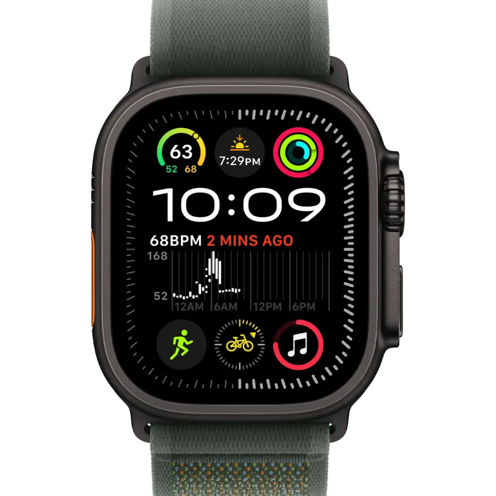 Apple Watch Ultra 2 2024 GPS + Cellular 49mm Black Titanium Case with Green Trail Loop - M/L