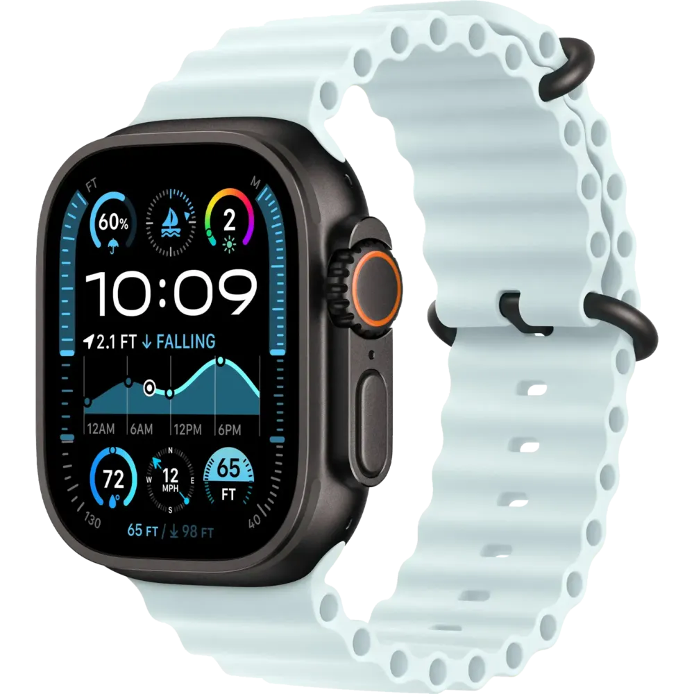 Apple Watch Ultra 2 2024 GPS + Cellular 49mm Black Titanium Case with Ice Blue Ocean Band