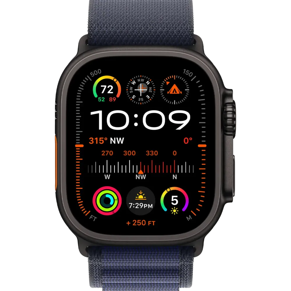 Apple Watch Ultra 2 2024 GPS + Cellular 49mm Black Titanium Case with Navy Alpine Loop - Large