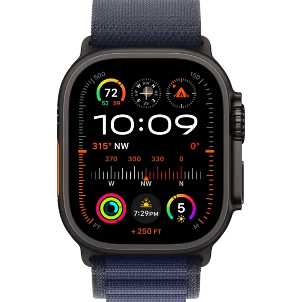 Apple Watch Ultra 2 2024 GPS + Cellular 49mm Black Titanium Case with Navy Alpine Loop - Large