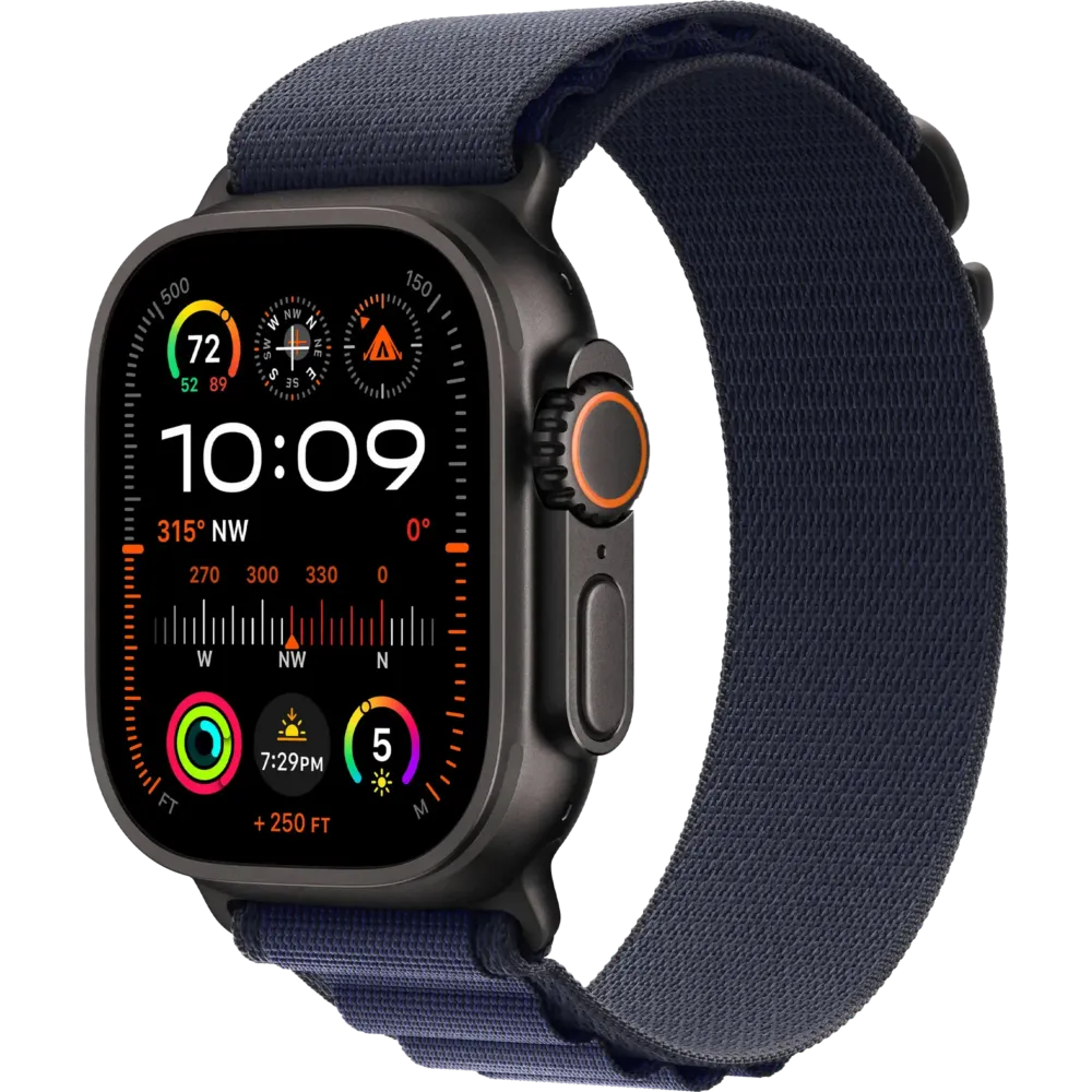 Apple Watch Ultra 2 2024 GPS + Cellular 49mm Black Titanium Case with Navy Alpine Loop - Large