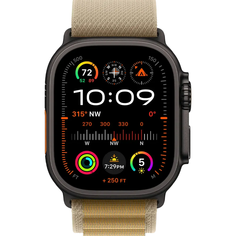 Apple Watch Ultra 2 2024 GPS + Cellular 49mm Black Titanium Case with Tan Alpine Loop - Large