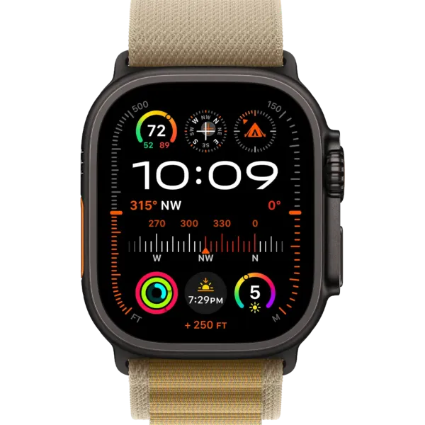 Apple Watch Ultra 2 2024 GPS + Cellular 49mm Black Titanium Case with Tan Alpine Loop - Large