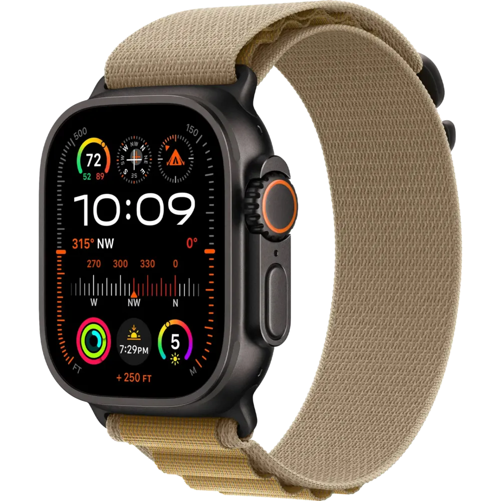 Apple Watch Ultra 2 2024 GPS + Cellular 49mm Black Titanium Case with Tan Alpine Loop - Large