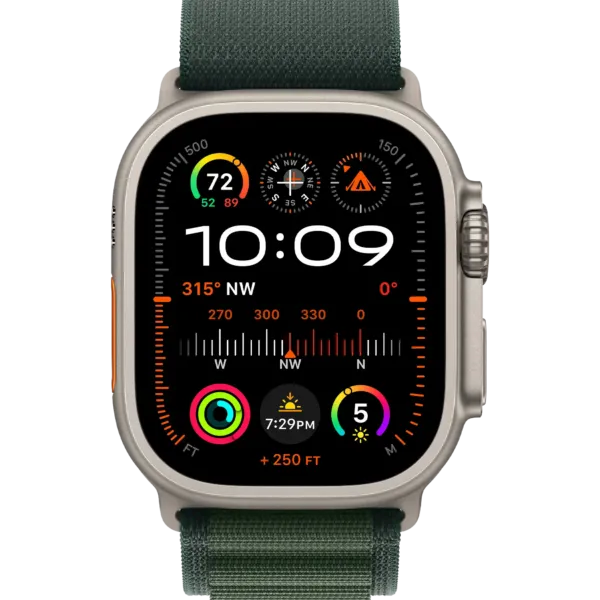 Apple Watch Ultra 2 2024 GPS + Cellular 49mm Natural Titanium Case with Dark Green Alpine Loop - Large