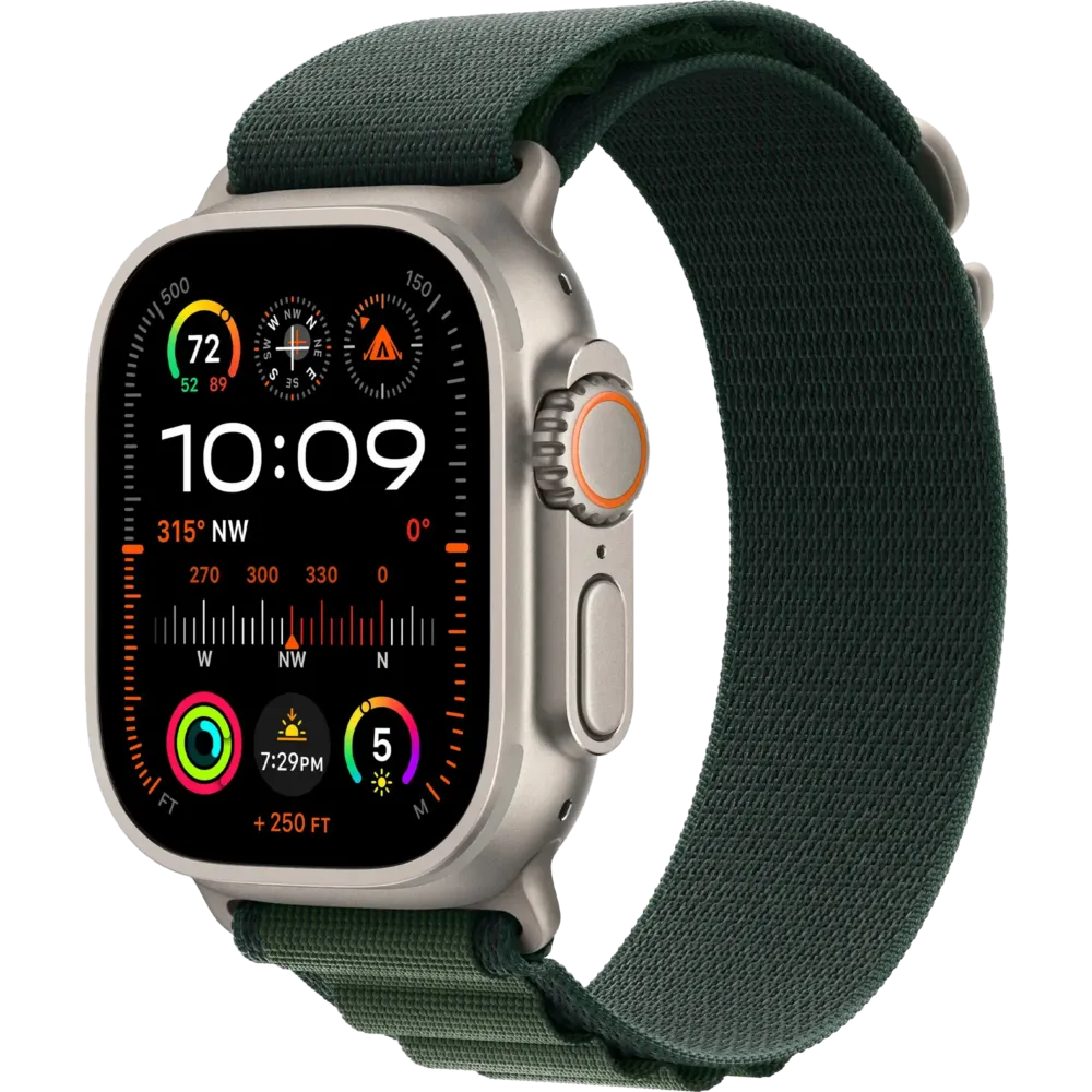 Apple Watch Ultra 2 2024 GPS + Cellular 49mm Natural Titanium Case with Dark Green Alpine Loop - Large