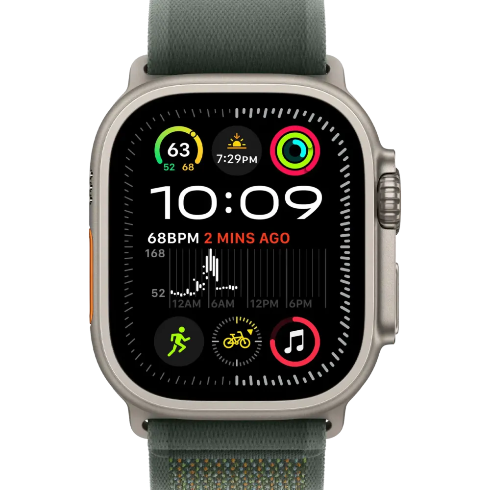Apple Watch Ultra 2 2024 GPS + Cellular 49mm Natural Titanium Case with Green Trail Loop - M/L