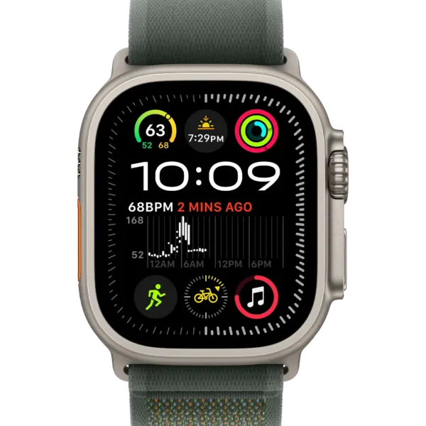 Apple Watch Ultra 2 2024 GPS + Cellular 49mm Natural Titanium Case with Green Trail Loop - M/L