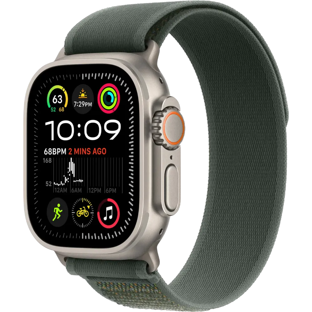 Apple Watch Ultra 2 2024 GPS + Cellular 49mm Natural Titanium Case with Green Trail Loop - M/L
