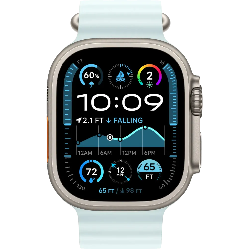 Apple Watch Ultra 2 2024 GPS + Cellular 49mm Natural Titanium Case with Ice Blue Ocean Band