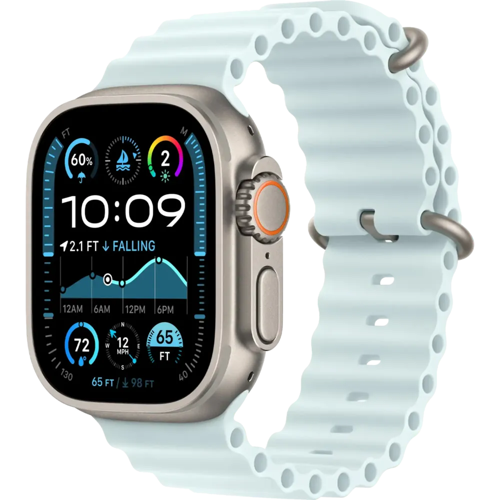 Apple Watch Ultra 2 2024 GPS + Cellular 49mm Natural Titanium Case with Ice Blue Ocean Band