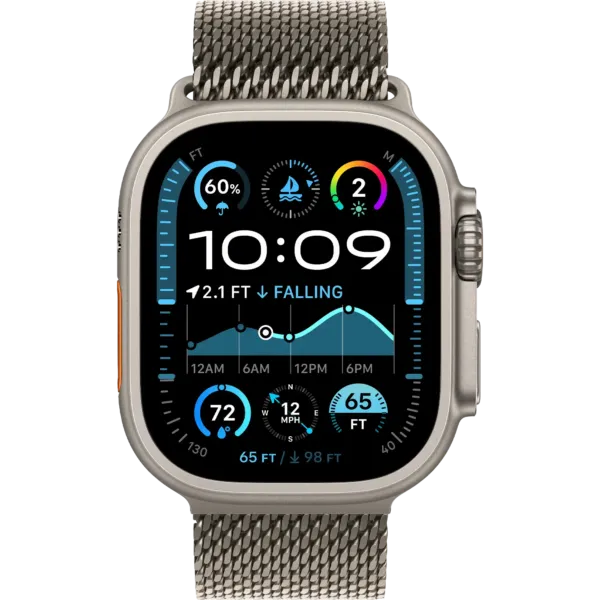 Apple Watch Ultra 2 2024 GPS + Cellular 49mm Natural Titanium Case with Natural Titanium Milanese Loop - Large