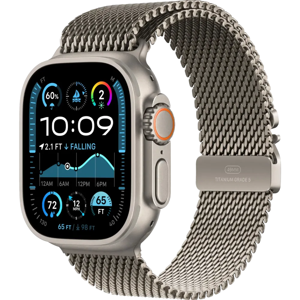Apple Watch Ultra 2 2024 GPS + Cellular 49mm Natural Titanium Case with Natural Titanium Milanese Loop - Large