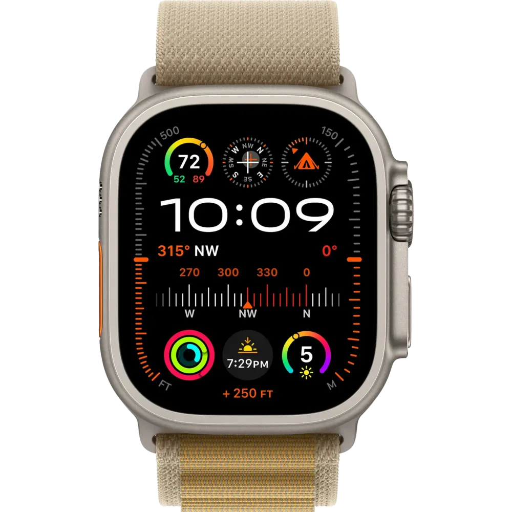 Apple Watch Ultra 2 2024 GPS + Cellular 49mm Natural Titanium Case with Tan Alpine Loop - Large