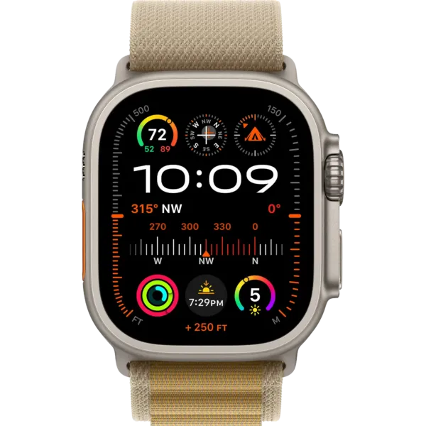 Apple Watch Ultra 2 2024 GPS + Cellular 49mm Natural Titanium Case with Tan Alpine Loop - Large