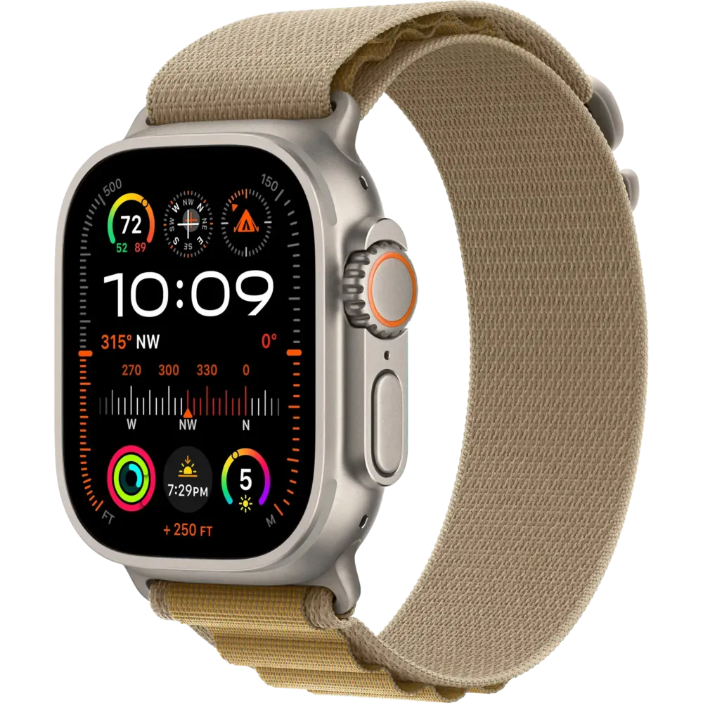 Apple Watch Ultra 2 2024 GPS + Cellular 49mm Natural Titanium Case with Tan Alpine Loop - Large