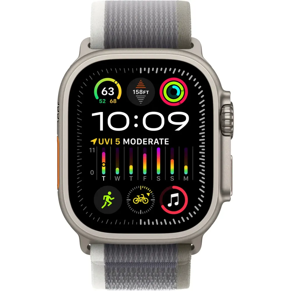 Apple Watch Ultra 2 GPS + Cellular 49mm Titanium Case with Green/Gray Trail Loop - S/M Natural