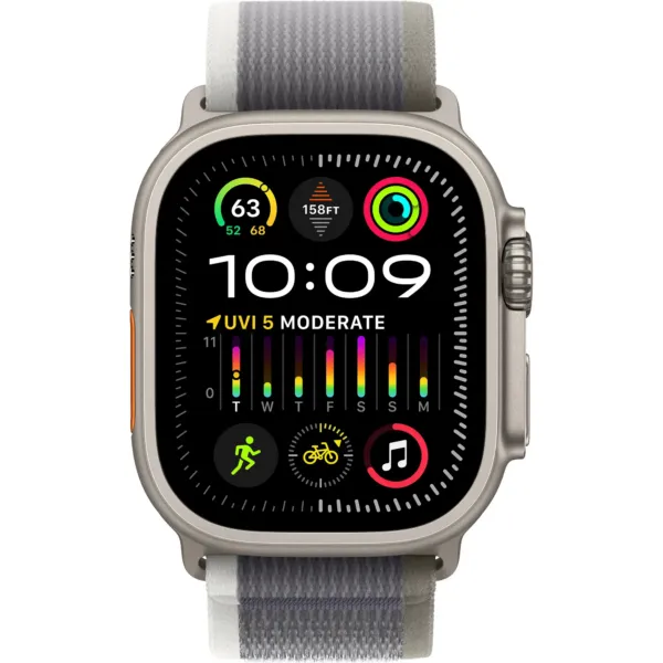 Apple Watch Ultra 2 GPS + Cellular 49mm Titanium Case with Green/Gray Trail Loop - S/M