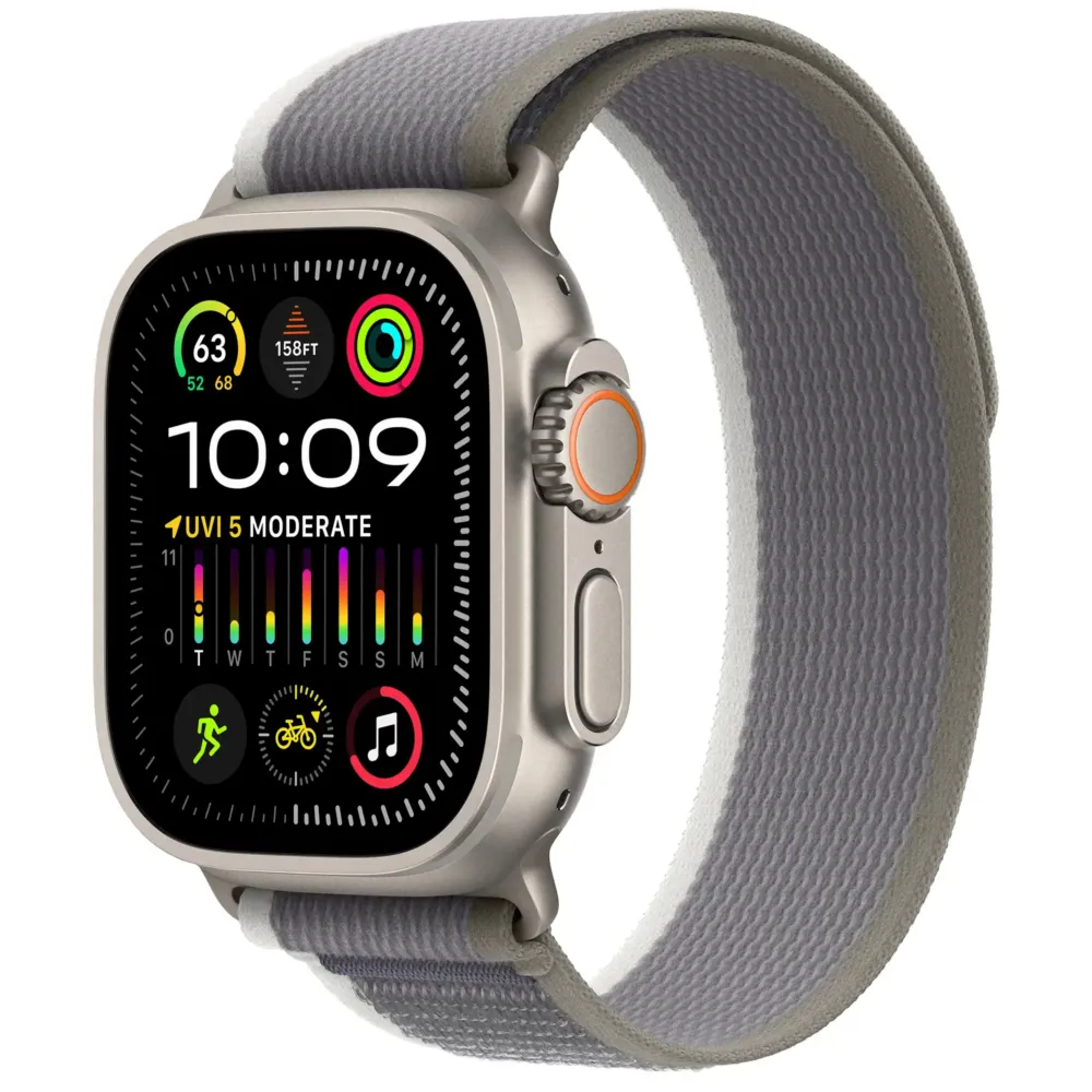 Apple Watch Ultra 2 GPS + Cellular 49mm Titanium Case with Green/Gray Trail Loop - S/M
