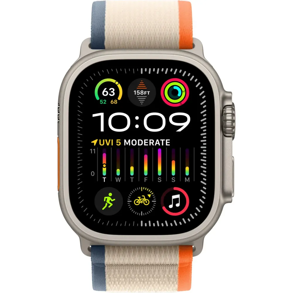 Apple Watch Ultra 2 GPS + Cellular 49mm Titanium Case with Orange/Beige Trail Loop - M/L Natural