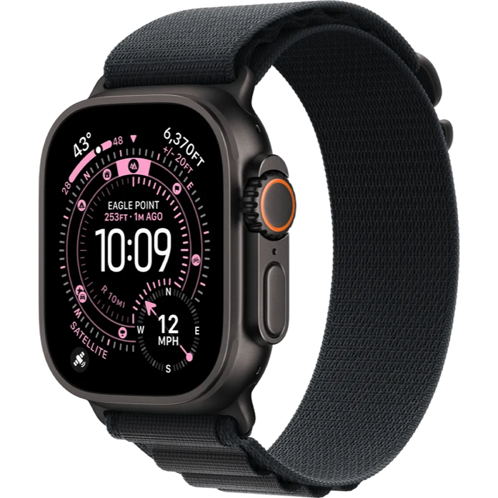 Apple Watch Ultra 3 GPS + Cellular 49mm Black Titanium Case with Black Alpine Loop - Large