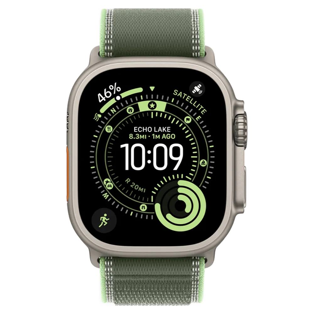 Apple Watch Ultra 3 GPS + Cellular 49mm Natural Titanium Case with Green/Neon Trail Loop - M/L