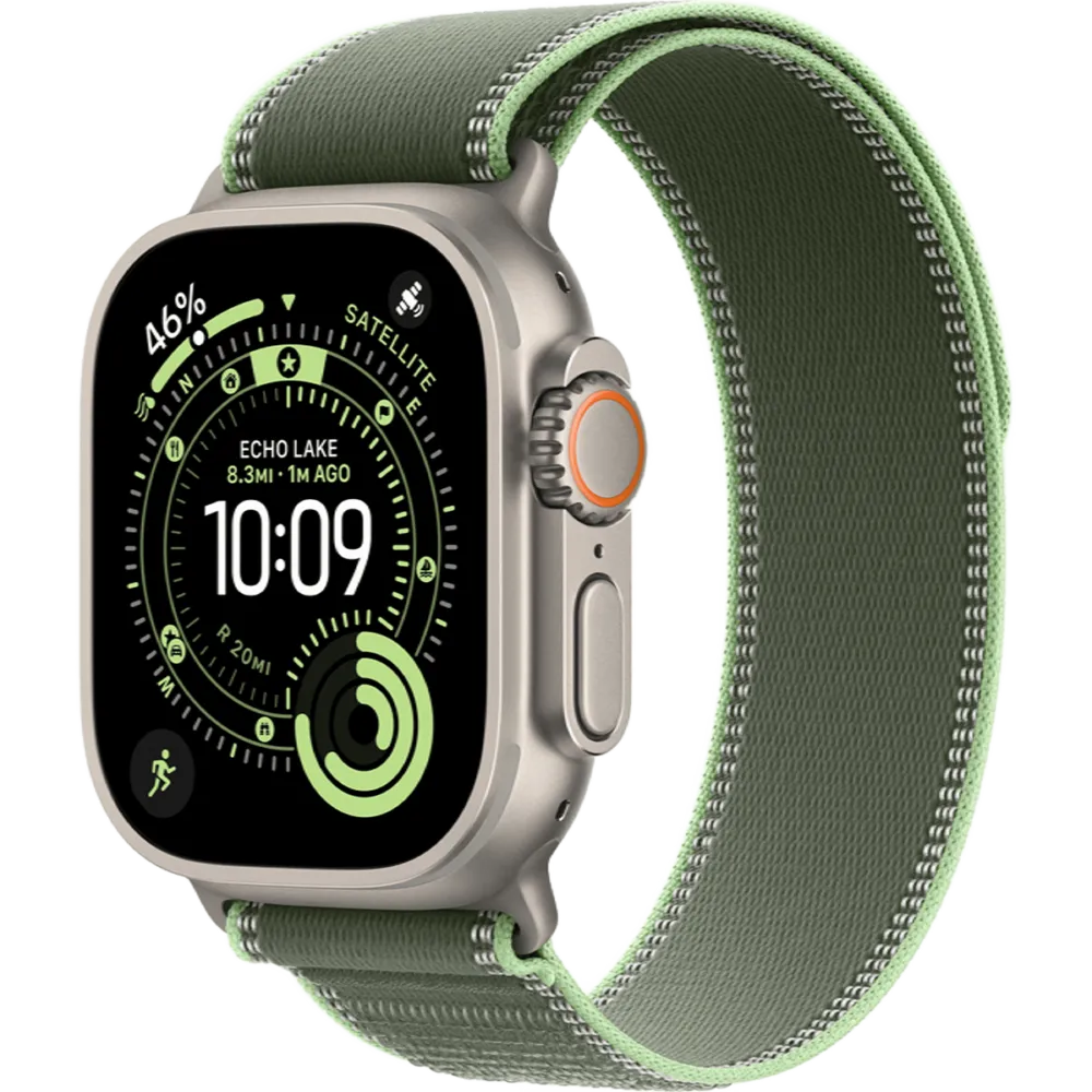 Apple Watch Ultra 3 GPS + Cellular 49mm Natural Titanium Case with Green/Neon Trail Loop - M/L