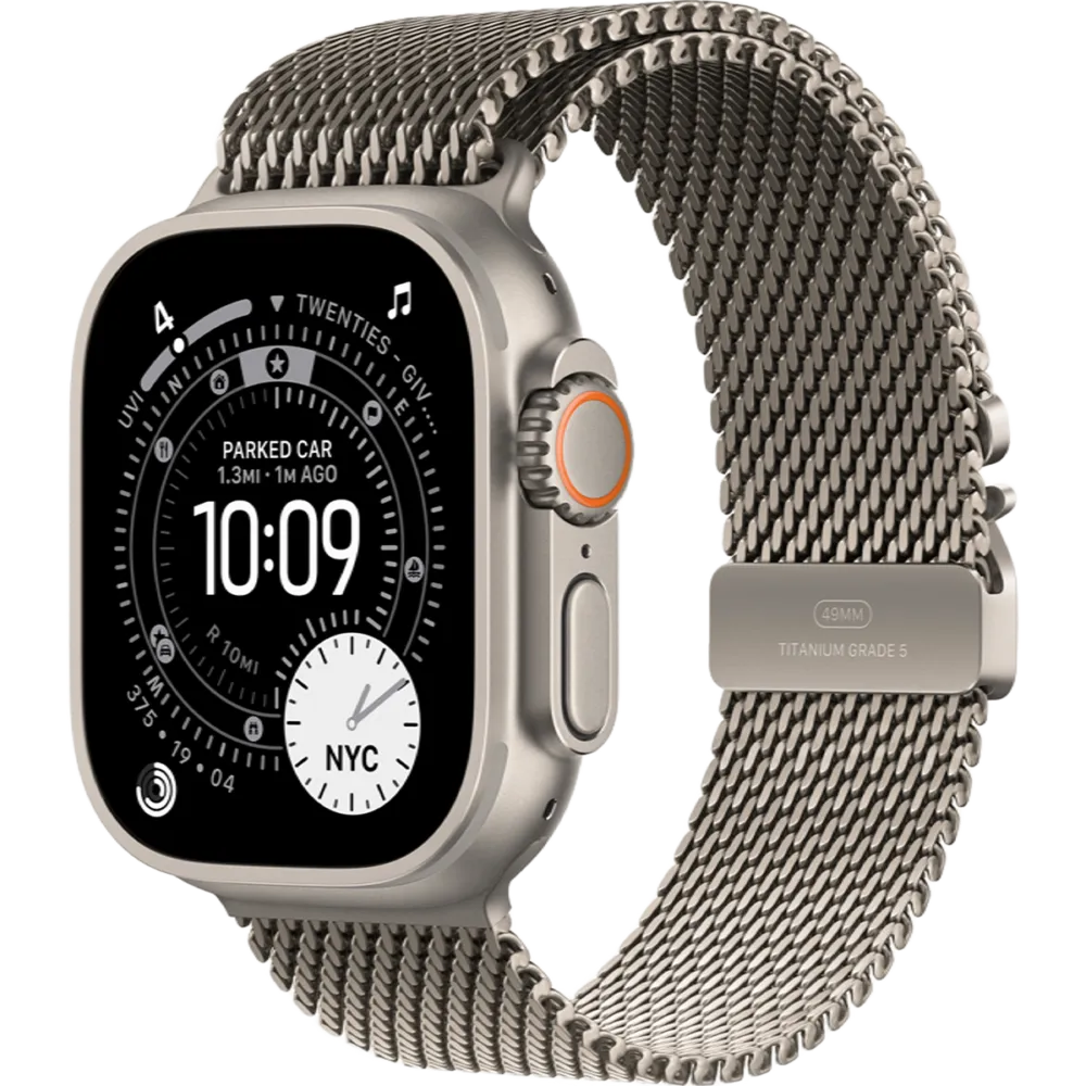 Apple Watch Ultra 3 GPS + Cellular 49mm Natural Titanium Case with Natural Titanium Milanese Loop - Large
